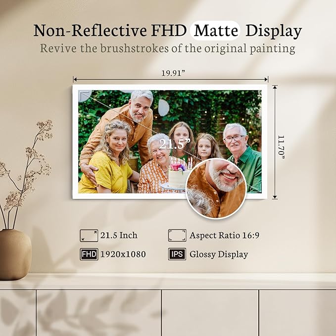 BSIMB Large Digital Picture Frame 21.5 Inch, 1920x1080 FHD WiFi Digital Photo Frame Electronic 32GB Remote Control, Share Pictures/Videos via App/USB/SD Easy Setup Gifts for Mom(Non-Touch), White