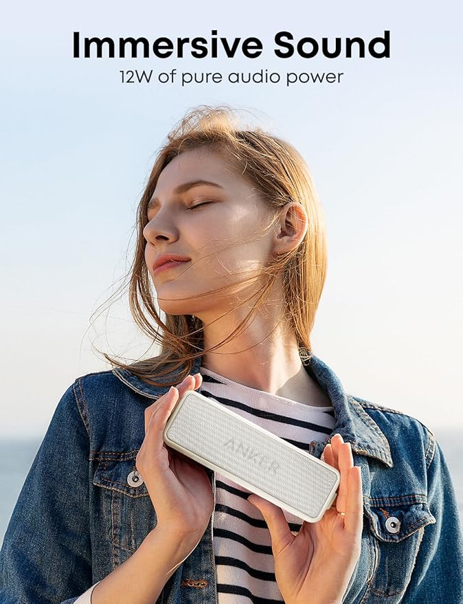 Soundcore Anker 2, 12W Dual-Driver, Portable Bluetooth Speakers for Daily Use, and Wireless, 24-Hour Playtime, IPX7 Water Resistant, Built in Mic, 66 ft Bluetooth Range- White