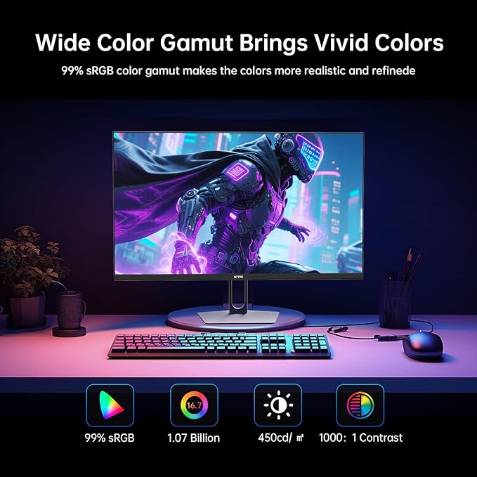 KTC 27 Inch QHD Gaming Monitor, 2K 200Hz Up to 210Hz 1ms Fast IPS Computer Monitor, HDR400, 1440P with Adaptive Sync, Built-in Speakers, HDMI Displayport, Tilt Adjustment, VESA Compatible, H27T22C-3