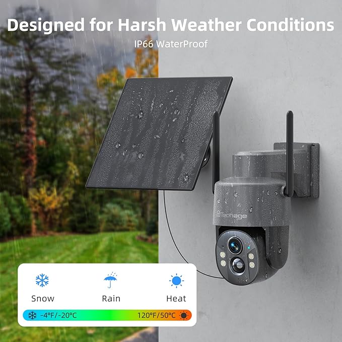 Techage 4G LTE Cellular Solar Security Camera Wireless Outdoor, 2.5K NO WiFi Security Camera with Color Night Vision, 360° PTZ Live View, PIR Motion Detection, Built-in SIM Card, 2 Way Talk