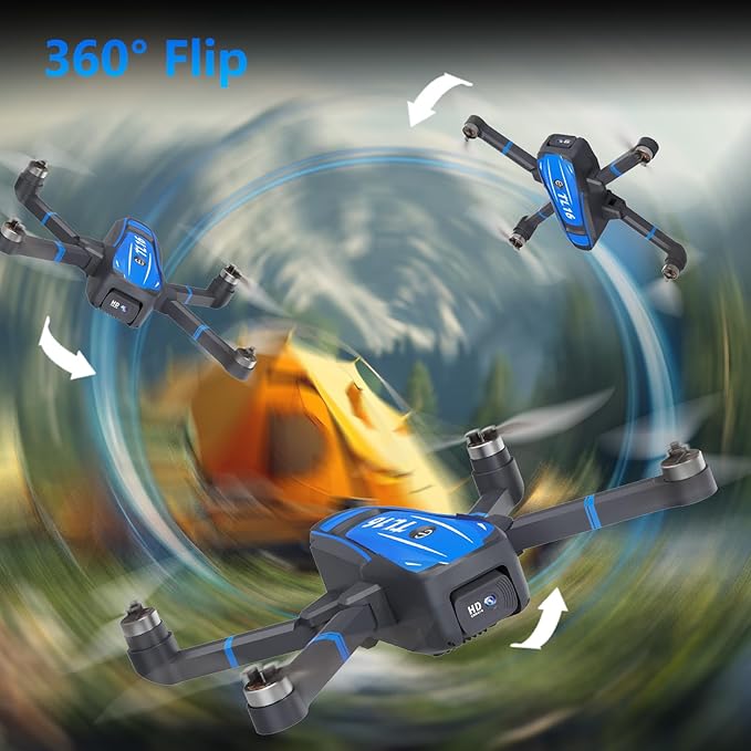 TL16 Mini Drone with 4K HD Camera, Brushless Motor Drones for Beginners with Headless Mode 360° Flip Gravity Control, Foldable Quadcopter for Adults, Blue