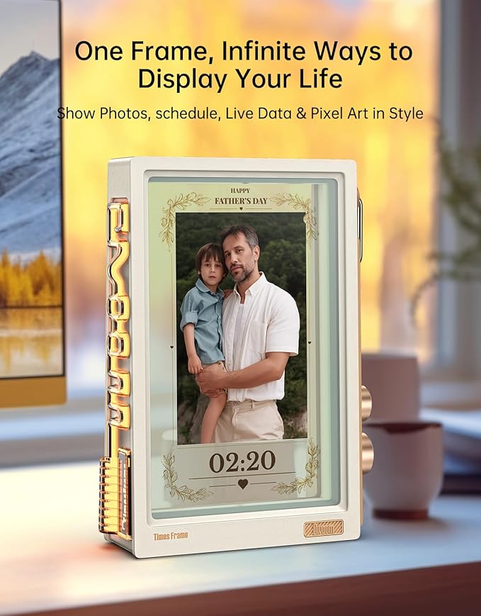 Divoom Times Frame-10.1" Digital Picture Frame Transparent IPS with RGBLED Rotary Knob WiFi 64GB 400+Clock Faces Widget 50+API Feeds Gift Mode Pixel Art Community Personalized Data Display (White)