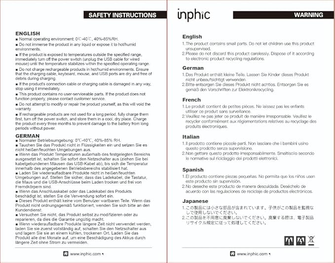 INPHIC IN9 Wireless Gaming Mouse, True Tri-Mode Bluetooth/Type-C Wired/2.4G Wireless Connection, 10000 DPl, Fully Programmable, RGB Backlit, for Laptop PC Mac