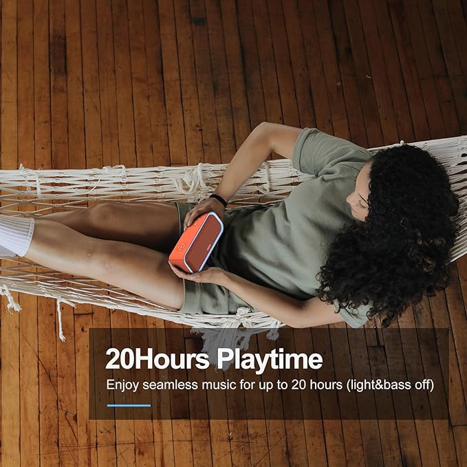 DOSS SoundBox Pro Bluetooth Speaker with 20W Stereo Sound, Active Extra Bass, IPX6 Waterproof, TWS Pairing, Multi-Colors Lights, 20H Playtime, Portable for Beach, Outdoor-Orange