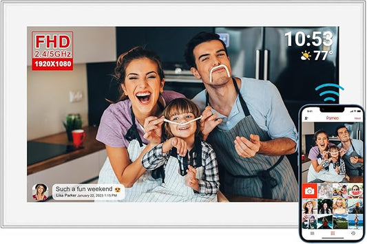 15.6 inch FRAMEO Smart WiFi Digital Photo Frame 1920x1080 FHD IPS LCD Touch Screen, Built in 32GB Memory, Share Moments Instantly via Frameo App from Anywhere, Auto-Rotate, Wall Mountable with VESA