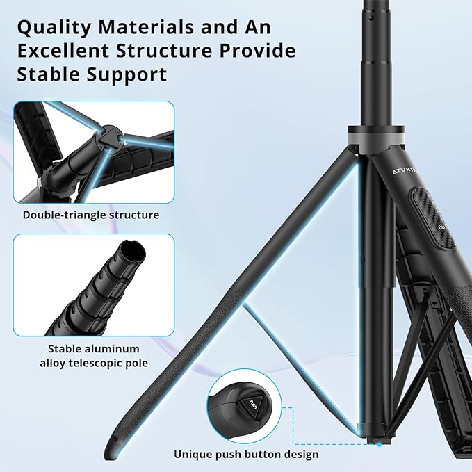 ATUMTEK 51" Selfie Stick Tripod, All in One Extendable Phone Tripod Stand with Bluetooth Remote 360° Rotation for iPhone and Android Phone Selfies, Video Recording, Vlogging, Live Streaming, Black