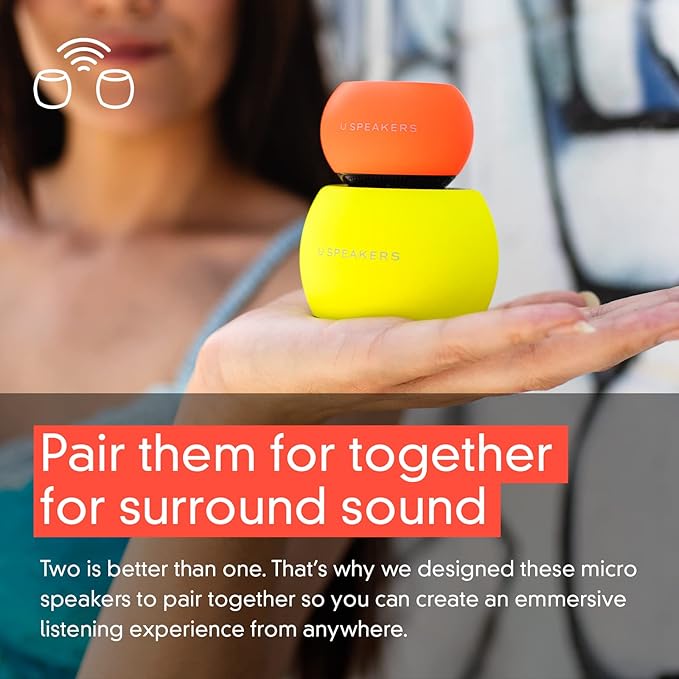 Fashionit U Mini - Small Bluetooth Speaker Wireless - Mic & Remote Shutter, Portable Bluetooth Speakers, Rich Sound for Home & Outdoor, Stocking Stuffers, White Elephant Gifts for Adults - Glow Orange