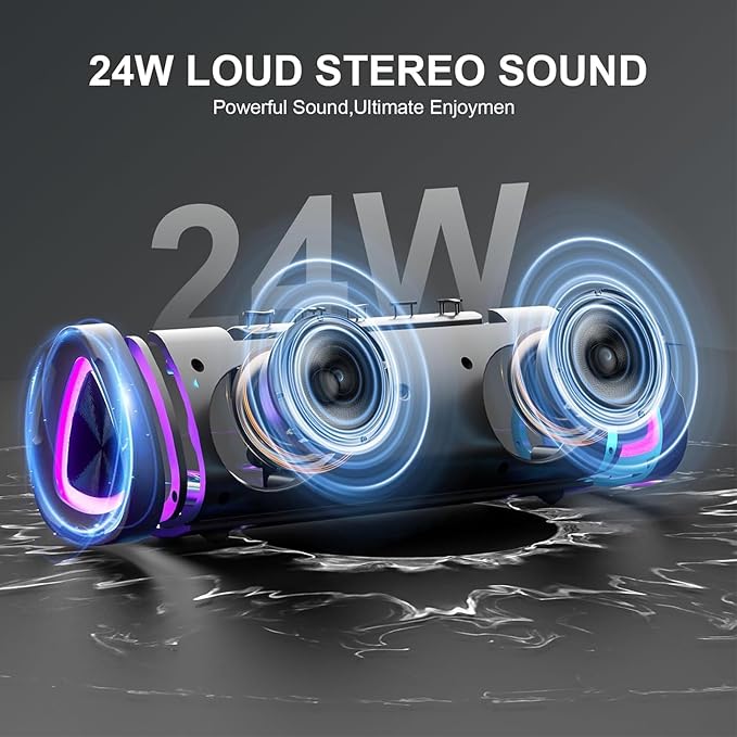 aowoka Bluetooth Speaker, 2025 Portable Wireless Speakers with Led Light, Bluetooth 5.4, 24H Playtime, Enhanced Bass, IPX7 Waterproof, Outdoor Speaker for Travel, Sport, Party, Biking.