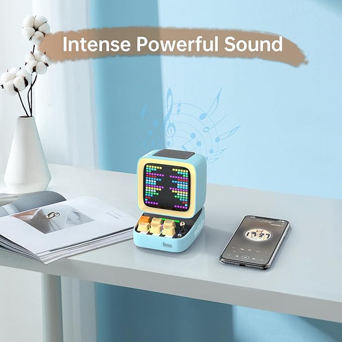 Divoom Ditoo Pro Retro Pixel Bluetooth Speaker, 16×16 App-Controlled Display, Mini Games, Smart Alarm, White Noise, Gift-Ready Desk Speaker for Music, Pixel Art & Room Decor (Blue)