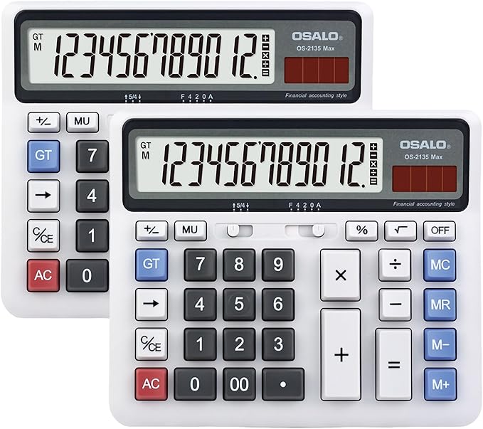 Desktop Calculator, Extra Large LCD Display Computer Button 12 Digits Accounting Calculator (OS-2135 Pro-2Pcs)