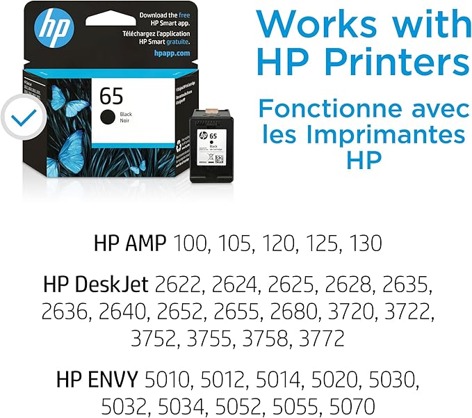 HP 65 Black Ink Cartridge - Works with DeskJet 2600, 3700 Series, Envy 5000 Series | Eligible for Instant Ink | N9K02AN (Pack of 2)