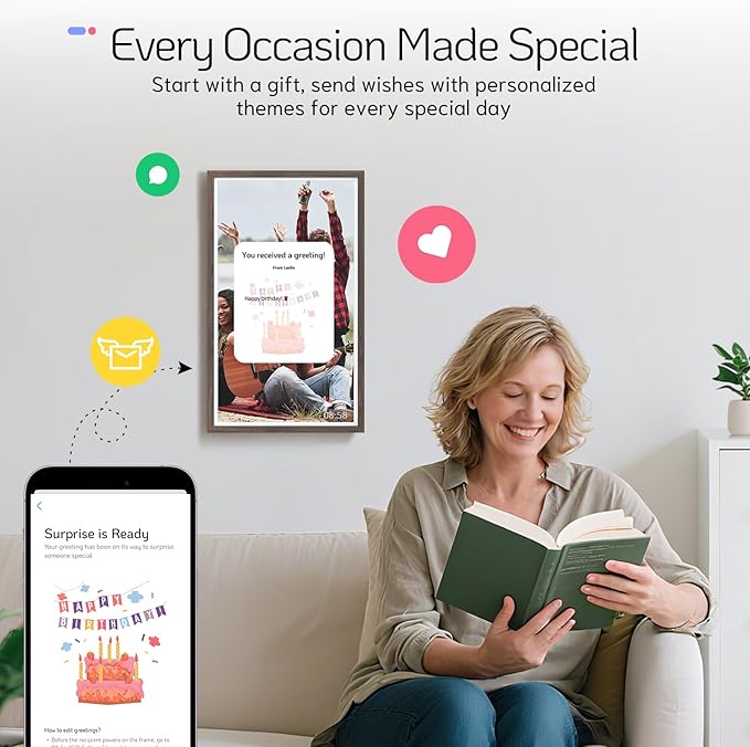 NexFoto Large Digital Picture Frame 32 Inch Touchscreen, 64GB FHD 1920 * 1080 WiFi Digital Photo Frame, Add Photos from Google Photos, Share Videos, for Housewarming/Wedding/Birthday, Dark Wood