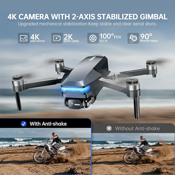 GPS Drone with Camera 4K, Under 249g, 45 Mins Flight, Brushless Motor, Light, Auto Follow, Tap Fly & Circle Fly, One Key Start, Foldable Drone for Adults Beginners
