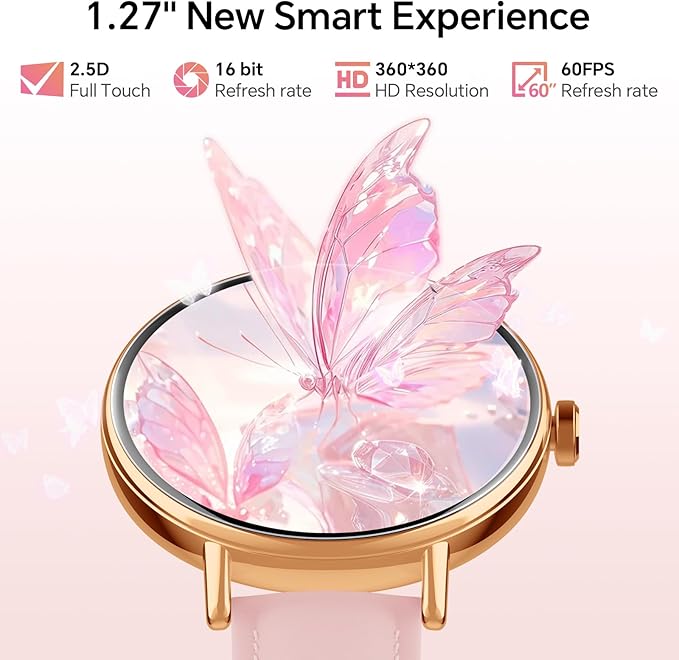Smart Watches for Womem,1.27" HD Fitness Tracker Answer/Make Call, Heart Rate/Sleep/SpO2，Round Smart Watch for iPhone/Samsung/Android,IP68 Waterproof，110+ Sport Mode-Pink(2 Bands)