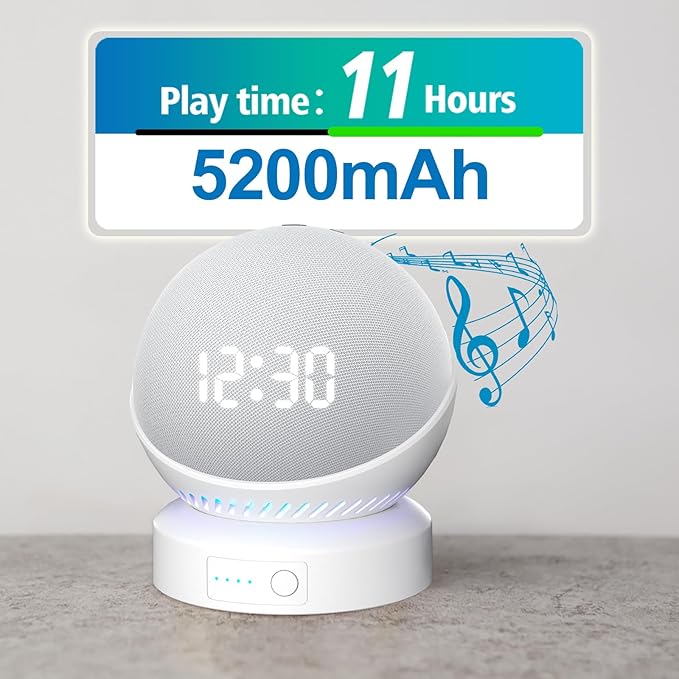 Battery Base for Do/t 4th & 5th Generation Portable D0/t 5TH Gen and Nest WiFi Battery Base Stand, Not Including The Speaker (White)