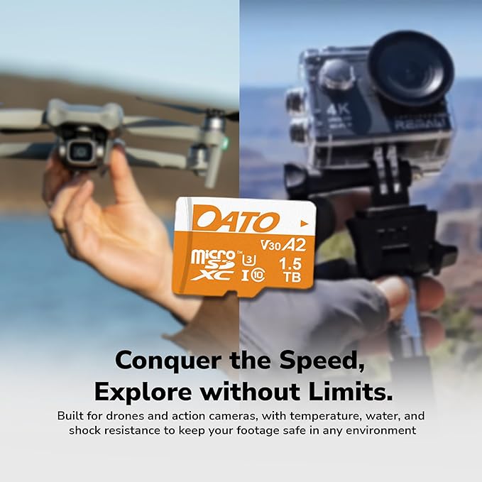 DATO 256GB Advance Plus microSDXC Memory Card, UHS-I, C10, U3, V30, A2, 4K UHD, Up to 160/150 MB/s, for Mobile Phones, Tablets, Gaming Consoles, Cameras, Drones, and Professional Equipment