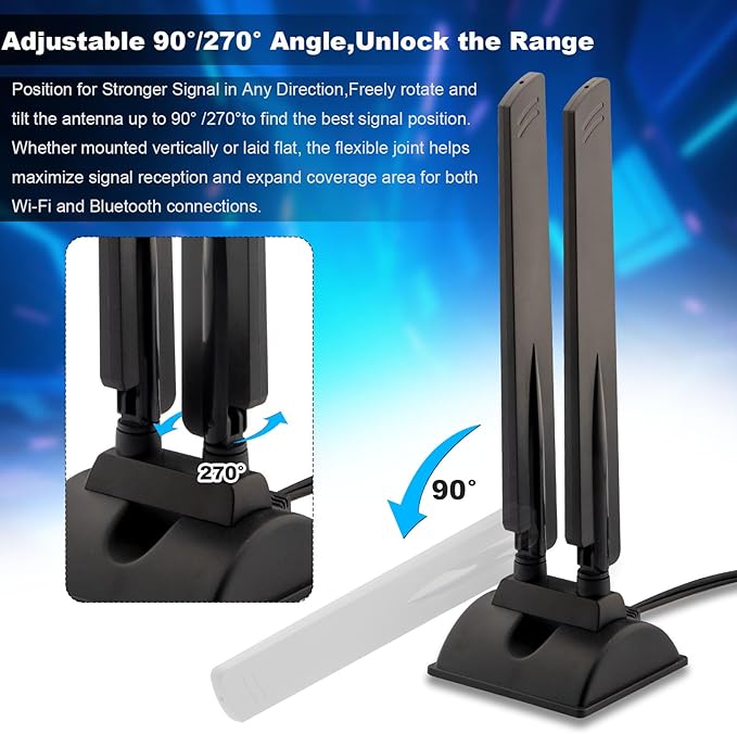 WiFi 6E Antenna Tri-Band 6GHz 5GHz 2.4GHz RP-SMA WiFi Antenna Magnet Mount Base for PC Desktop Computer Motherboard WiFi Bluetooth Card Wireless Router