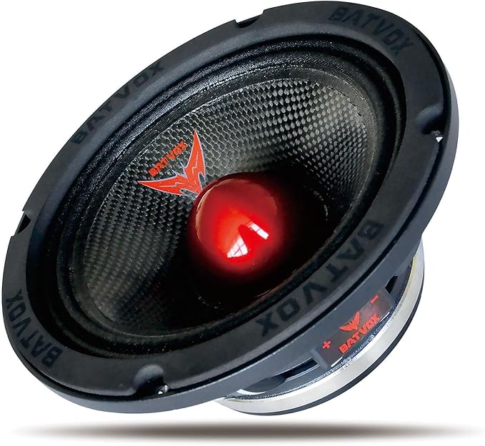 MX65S1 Midrange Loudspeaker 6.5" Red Bullet, 600W Max, 4 Ohms, Premium Quality Audio Door Speakers for Car or Truck Stereo Sound System, Black (1 Speaker)