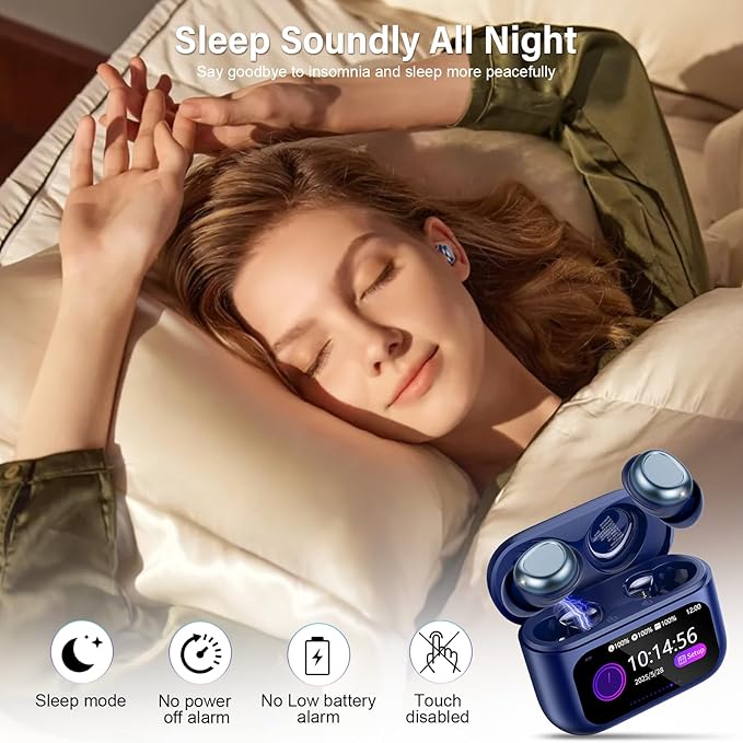Sleep Earbuds Bluetooth 5.4 in Ear Touch Screen Sleep Headphones, Small Design Mini Sleep Earbuds for Side Sleepers with Sleep Mode, 48H Playtime Sleep Earphones Clear Calls, 5 EQ Modes, Blue