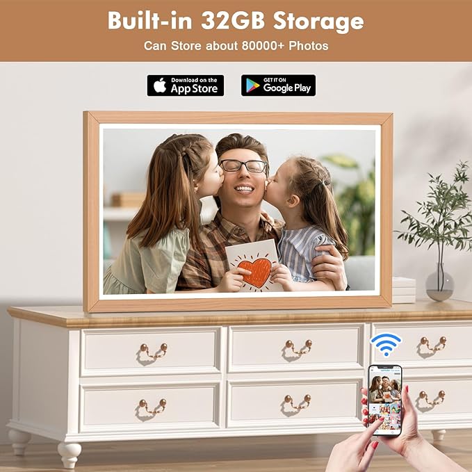 Large Digital Picture Frame 21.5"-WiFi-Photo-Frame - 1920 * 1080 IPS FHD Digital Photo Frame Display, 32GB, Wall Mounted, Load Photos Videos from Phone via App Email, Gifts for Mom Dad