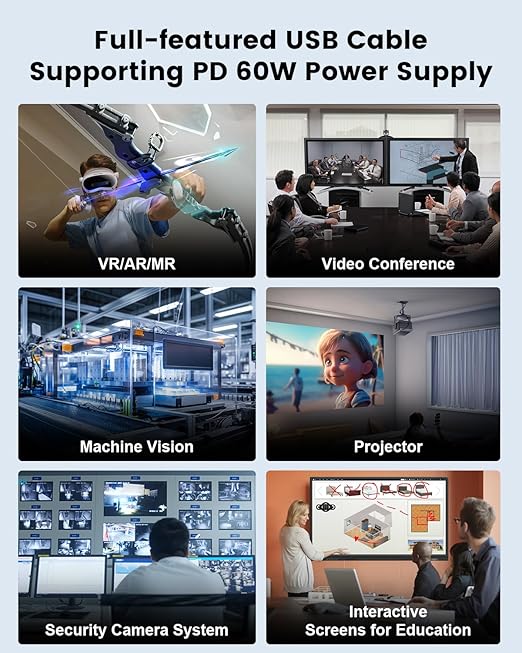 GeoHN.G Full-Featured Fiber Optic USB C to USB C Cable 10M/33FT, 10Gbps 4-Lanes Long Distance USB 3.2 Video Cable with PD 60W for VR Headsets/AR, Webcam, Laptop, Camera, Mini PC and Video Conference