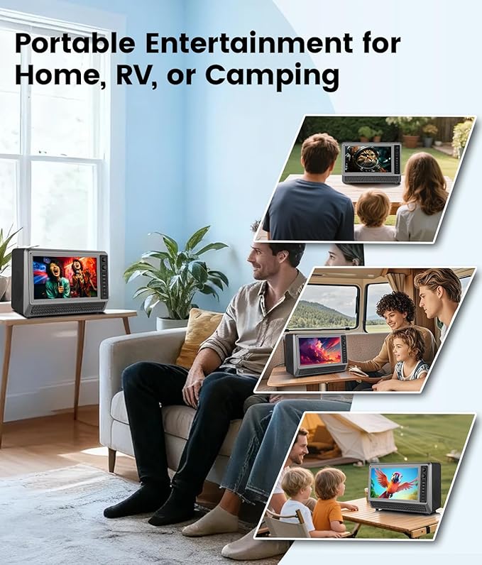 Feihe 15.6 inch Small Smart TV with Speaker System, Loud Portable Bluetooth Speaker Design Retro Android TV,Karaoke Wireless Microphones, Support HDMI/AUX/USB for Home Party Camping