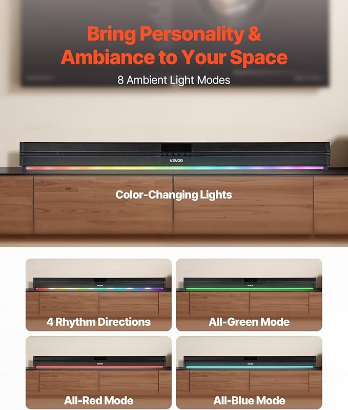 VEVOR Sound Bar for Smart TV, 2.0 Channel, 32-Inch Compact Soundbar TV Speakers for Projector, Bluetooth AUX Connection, Remote Control, Easy Setup, 80W Surround Sound System for PC Home Theater Audio