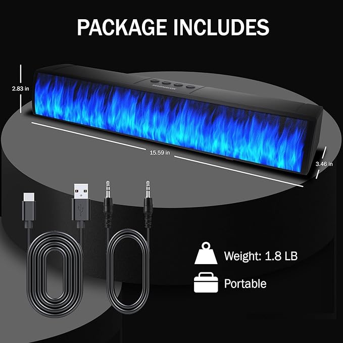 Magnavox MMA4020 Portable Speaker Soundbar with Bluetooth 5.0, Patented Vibrant LED Light Display, True 16 Watts RMS Sound, USB, TFT Playback, Great for Gaming, Stereo (Medium)