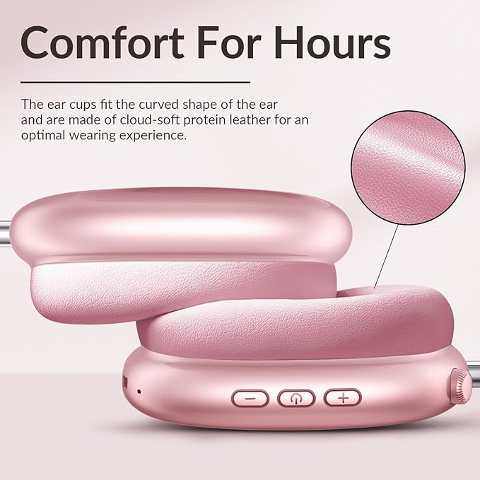 Y02 Active Noise Cancelling Headphones,60H Battery,5 EQ Music Modes,Hi-Res Audio,Deep Bass,Foldable Wireless Over Ear Bluetooth 5.4 Headset,Breathable Leather Earpads (Pink)