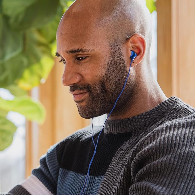 Panasonic ErgoFit Wired Earbuds, 3.5mm Jack in-Ear Headphones with Dynamic Crystal-Clear Sound and Soft Ergonomic Custom-Fit Earpieces (S/M/L), for Phones and Laptops - RP-HJE120-AA (Metallic Blue)