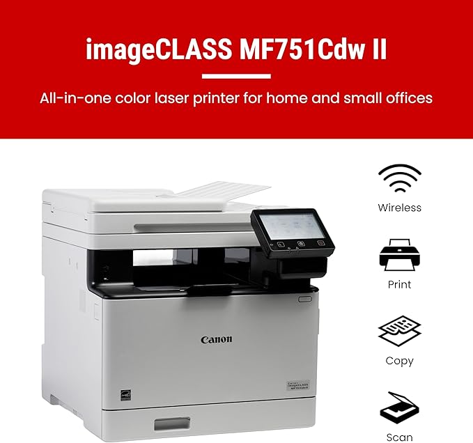 Canon Color imageCLASS MF751Cdw II - Wireless Duplex Laser Printer, Multifunction with Copier, Scanner, Automatic Document Feeder, 3 Year Limited Warranty, 35 PPM