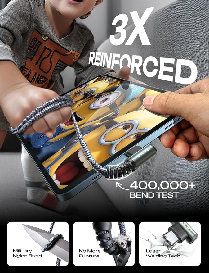 AINOPE USB C Cable to USB C 60W 2Pack 6.6ft Nylon for iPhone 17 Pro Max/ 17 Air Charger Cord Type C Fast Charging Right Angle USBC to USBC Cable for iPhone 17 16 Pro Max Accessories Samsung S25 iPad