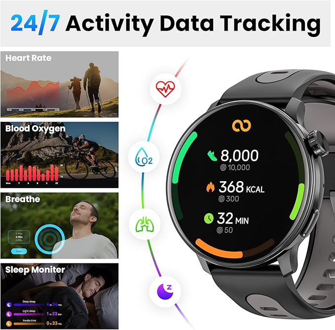 Smart Watch for Men Women GPS, 1.43'' AMOLED Smartwatch with Compass/Barometer/Altimeter 100+ Sports Fitness Tracker with Health Monitor for Android iOS 3ATM Waterproof Answer/Make Call