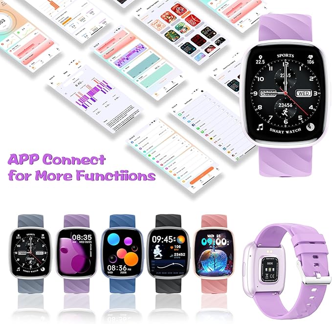 Smart Watch for Kids Fitness Activity Tracker for Boys Girls, Waterproof, Puzzle Games, Alarm Music, Sport Mode, Heart Rate, Sleep, Pedometer, Children Smartwatch Birthday Gift for Teens, Purple