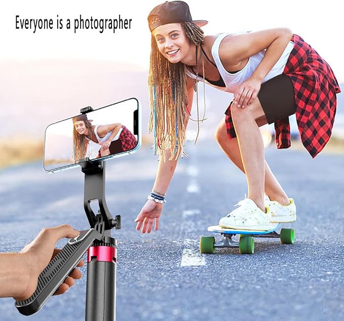 72" Cell Phone Selfie Stick Tripod,Smartphone Stand All-in-1 with Remote,Portable,Lightweight,Extendable for iPhone, Video Recording,Camera,Vlogging, Live Streaming,Black Aluminum