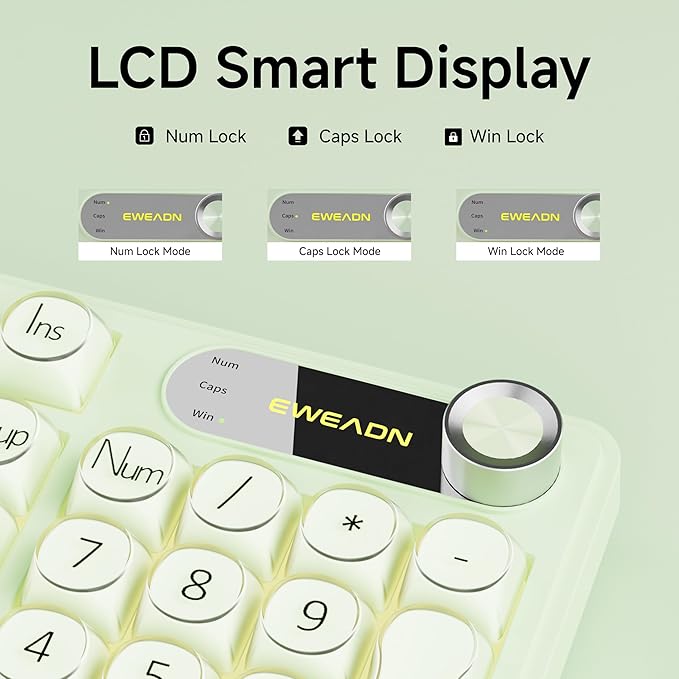 V102 Wired Keyboard, 98 Keys Creamy Gaming Keyboard with Number Pad, Display Screen & Media Knob RGB Silent Wired Cute Computer Keyboard for Laptop PC Gamer - Green