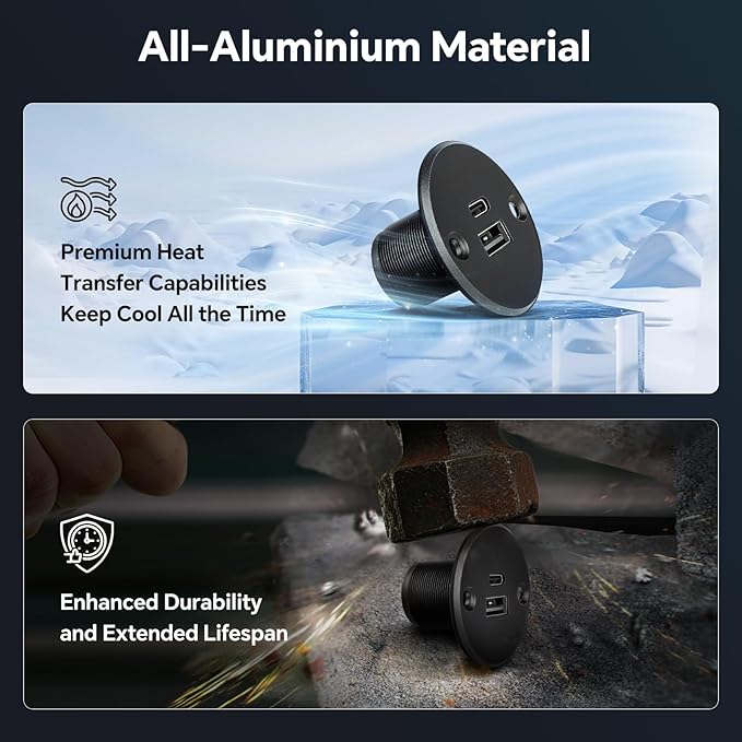 Acegoo RV USB Outlet All-Aluminum Type A + Type C Ports 12V/24V USB Charger, Recessed Mount 24W High-speed Charging Socket, PD3.0 & QC3.0 Fast Charger for Camper Trailer Van Car Boat Golf Cart (2Pcs)