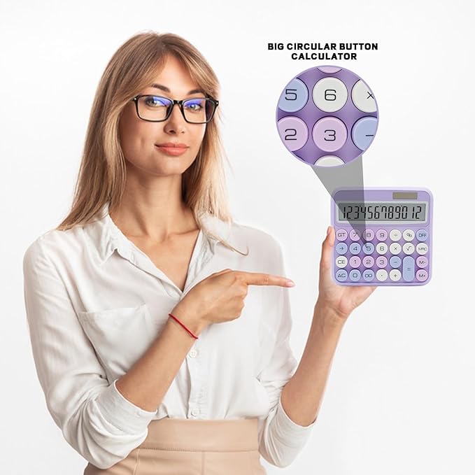 Purple Calculator, UPIHO 12 Digit with Large LCD Display and Big Buttons,Purple Office Accessories for Women Desk,Cute Calculator for Office,School, Home,Business