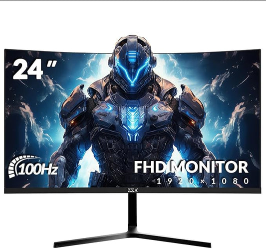 ZZA 24" Curved Gaming Monitor, Support 100Hz, Full HD 1920x1080, Three Narrow bezels，FreeSync Premium - Ultimate Gaming Experience
