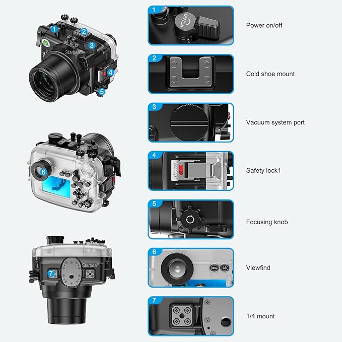 Sea frogs Underwater Camera Case Compatible with Sony A6600 28-70MM IPX8 40m/130ft Maximum Diving Depth Waterproof Camera Housing for Diving, Surfing, Rowing, Skiing