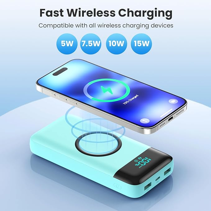 Wireless Portable Charger 40800mAh for iPhone with 3 Built-in Cables,7-in-1 15W Wireless Charging USB C Power Bank,LCD Display 25W PD QC 4.0 Fast Charging Battery Pack for iPhone 16/15/14/13/12-Green