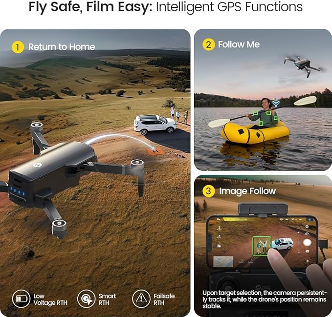 Holy Stone GPS Drone with 4K UHD Camera for Adults Beginner; HS360S 249g Foldable FPV RC Quadcopter with 10000 Feet Control Range, Brushless Motor, Follow Me, Smart Return Home, 5G Transmission