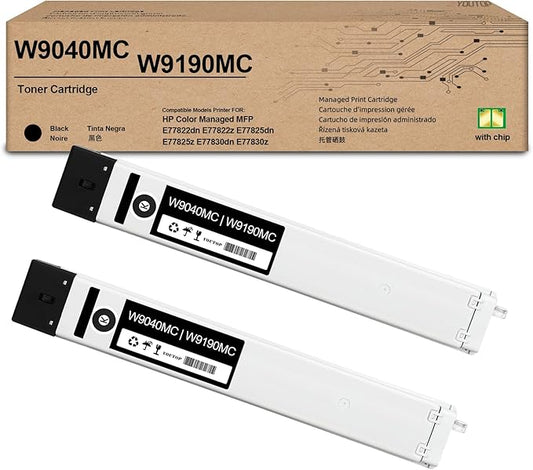 2PK W9040MC W9190MC Black Toner Cartridge Compatible for Color Managed MFP E77822dn E77822z E77825dn E77825z E77830dn E77830z Printers