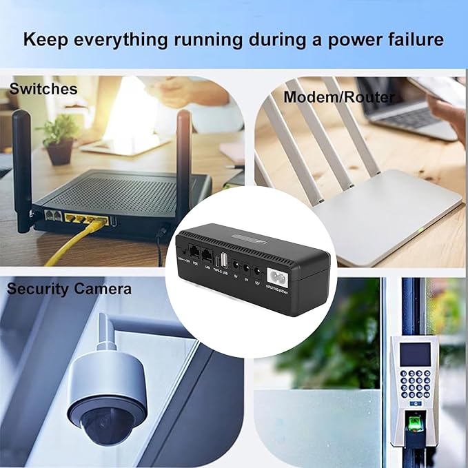 UPS Battery Backup High Capacity Uninterruptible Power Supply for Camera Router Modem (US Plug)