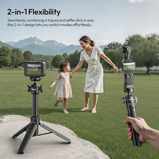 ULANZI MT90 Tripod Selfie Stick Vlog Stand with Cka Quick Release w Ballhead w Cold Shoe, Camera Desktop Tripod Handle Grip for GoPro Hero, Insta360, DJI Osmo Pocket/Action/360, Small Cameras