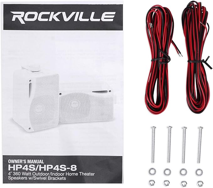 Rockville Pair HP4S-8 4-Inch 360W Outdoor/Indoor Speakers, 8 Ohm, IPX44 Weather-Resistant, Swivel Brackets, Removable Paintable Grills, for Home Theater and Patio