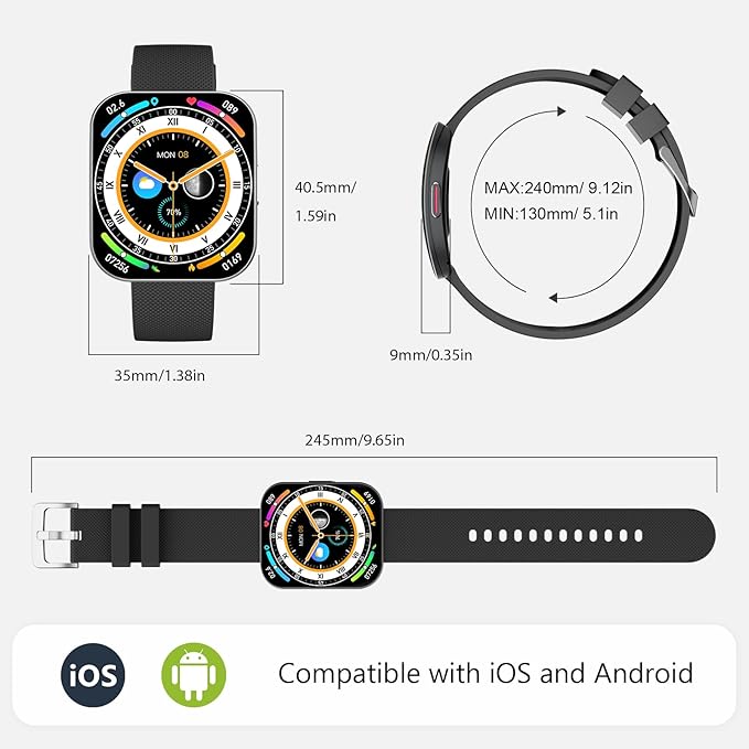 Smart Watch for Men Women, Answer/Make Calls, New 1.85"HD AMOLED Curved Display Fitness Watch with Blood Pressure Sleep Heart Rate Monitor, AI Dial, AI Q&A,110+ Sports True IP68 Waterproof Smartwatch