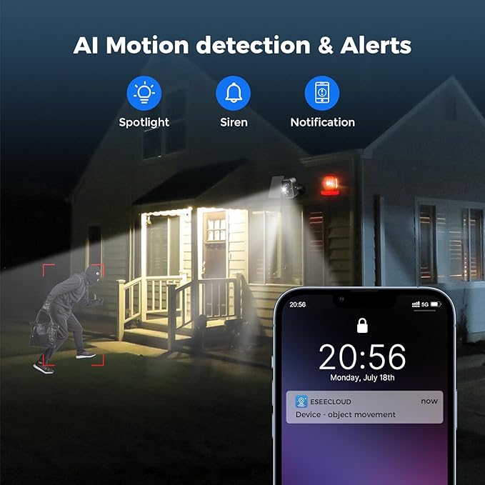 Hiseeu Security Cameras Wireless Outdoor, 3pcs Solar Powered 3K 4MP Surveillance WiFi Cameras for Home Security Outside, PIR/AI Motion Detection, Waterproof, Color Night Vision, 2-Way Audio, Black