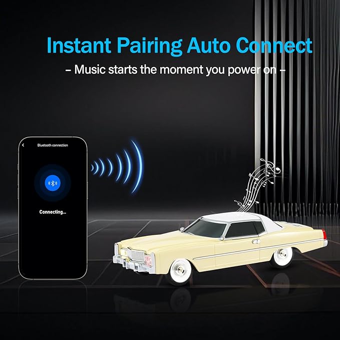 American Retro car Bluetooth Speaker, Mobile Wheel Retro car Model, HD Stereo, TWS Pairing, LED Ambient Light, Type-C Portable Charging, Home, Party, Camping Desktop Decoration (Beige)