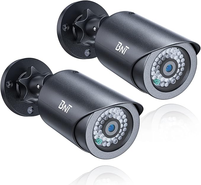 BNT Dummy Fake Security Camera, with One Red LED Light at Night, for Home and Businesses Security Indoor/Outdoor (2 Pack, Black)